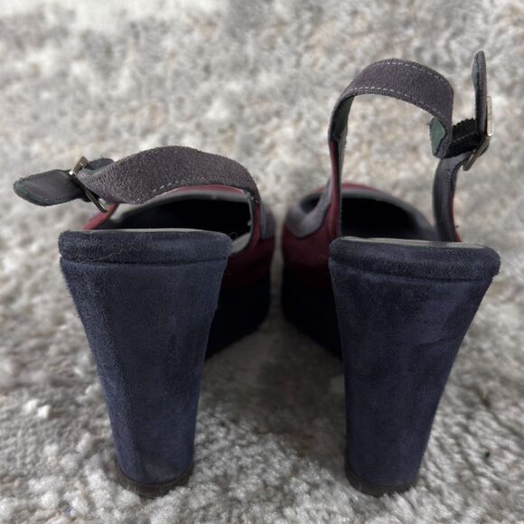 Boden Sz 36 (6) Suede Jewel-Tone Colorblock Slingback Wedge Heels Navy/Red - Picture 4 of 10